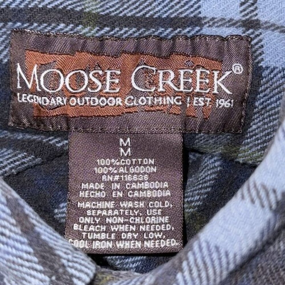 Moose Creek Mens Plaid Flannel Button-Up Shirt M Blue Green Cotton - Picture 3 of 8